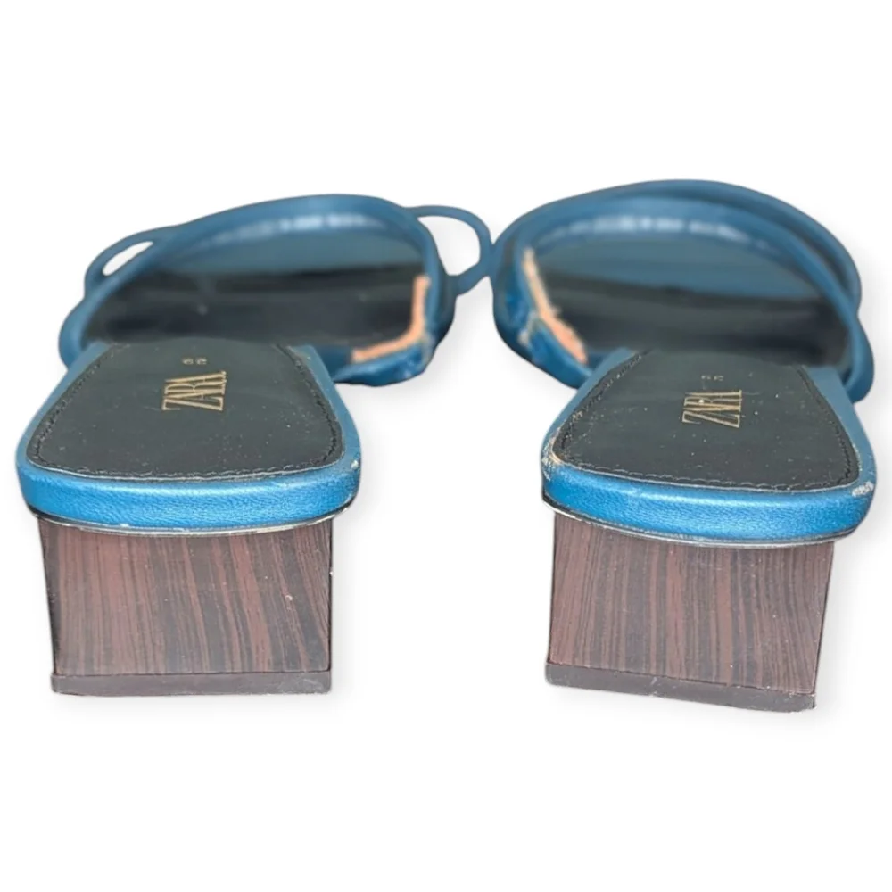 ZARA Block heel Blue Sandals Women's Size 39 (8.5) Summer Wedding Party Spring - Picture 4 of 5